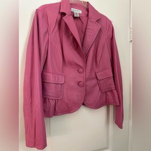 Nine West Beautiful Barbie Pink Leather Ruffled Button Collared Jacket Sz L